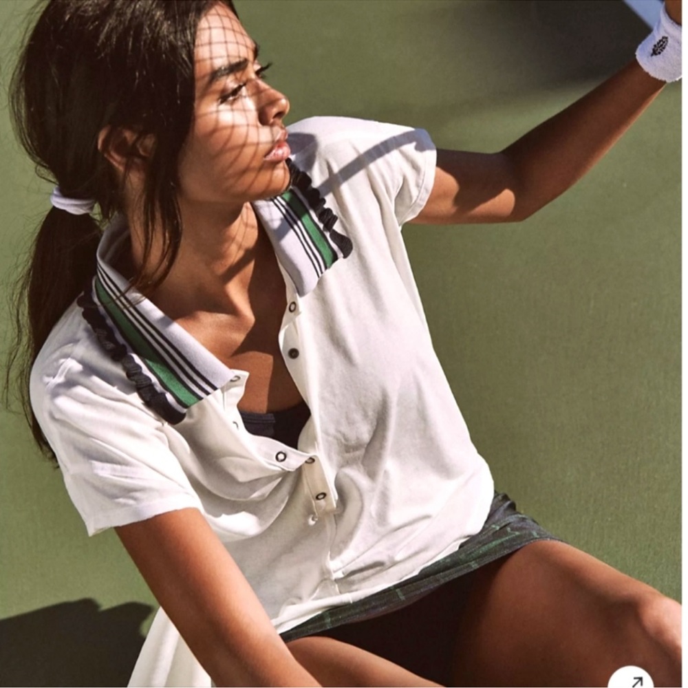NWT Free People Movement Time Out White Polo t shirt crop float women size M